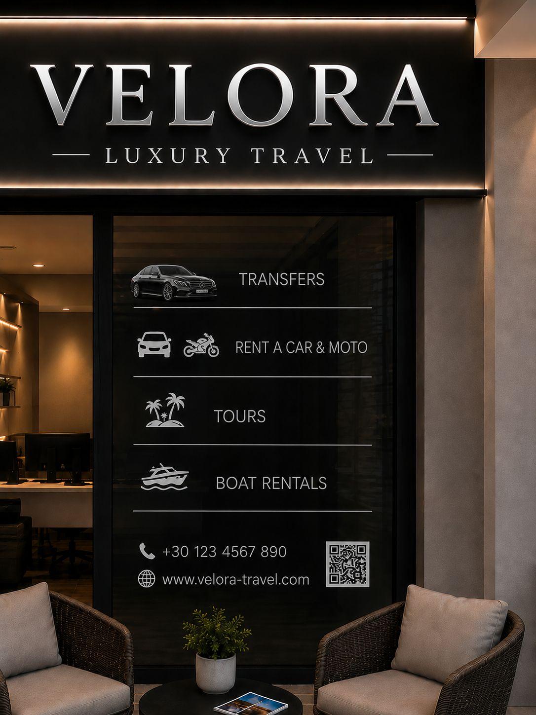 Velora Luxury Travel storefront at Preveza Marina